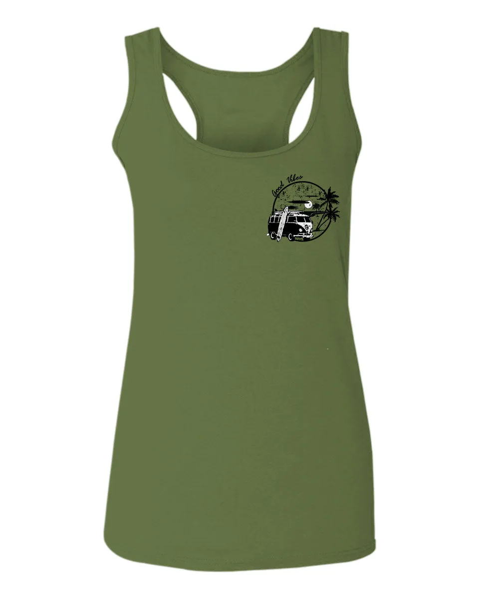 Cool Hipster Good Vibes Vintage Graphic surf Beach Print Summer  women's Tank Top sleeveless Racerback
