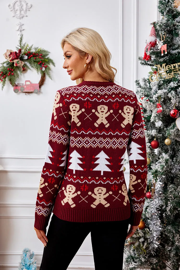 Cozy Jacquard Long-Sleeved Christmas Pullover for Festive Comfort