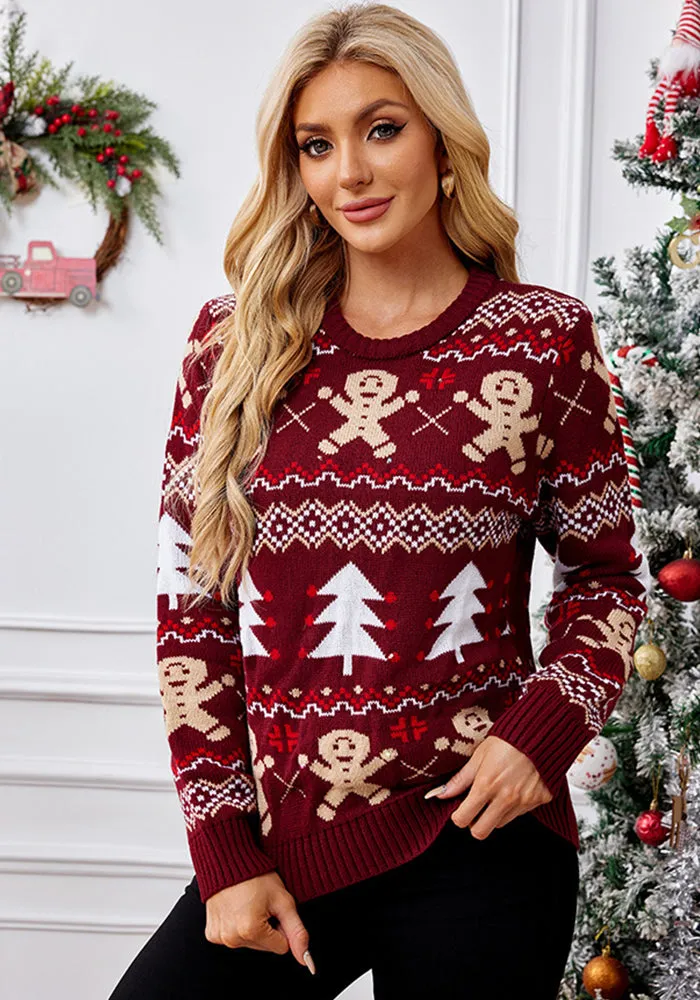 Cozy Jacquard Long-Sleeved Christmas Pullover for Festive Comfort