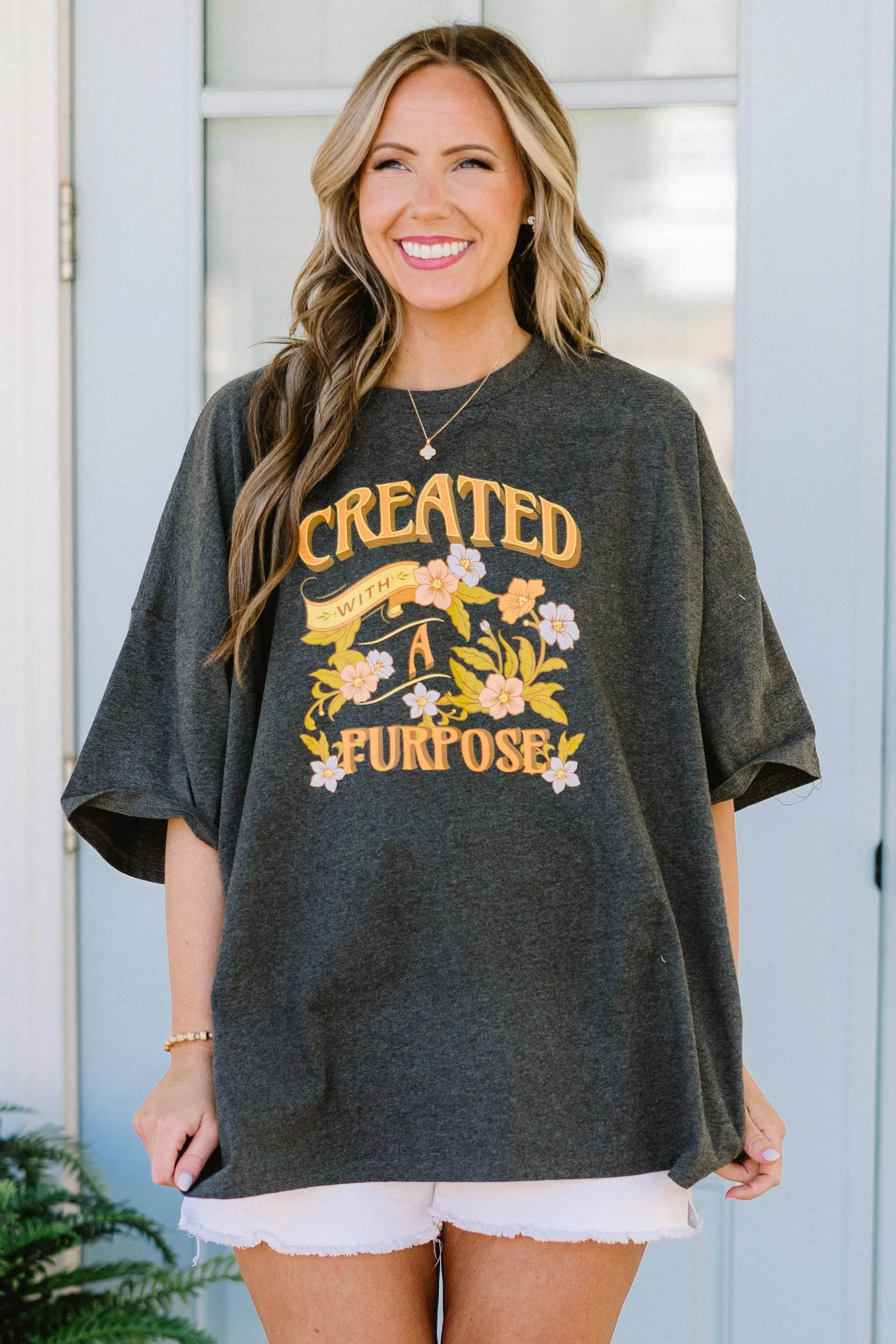 Created With A Purpose Boyfriend Tee, Charcoal