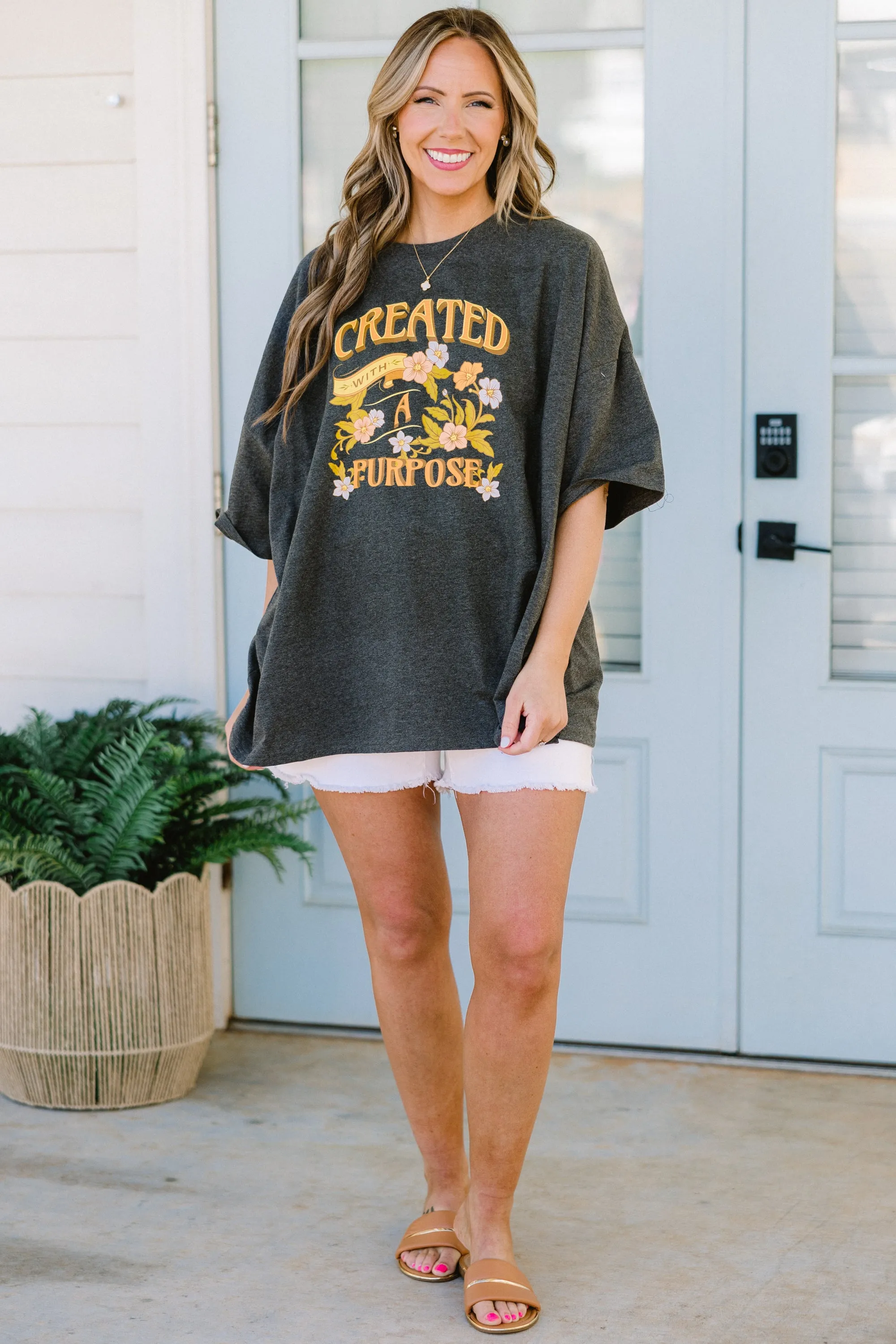 Created With A Purpose Boyfriend Tee, Charcoal