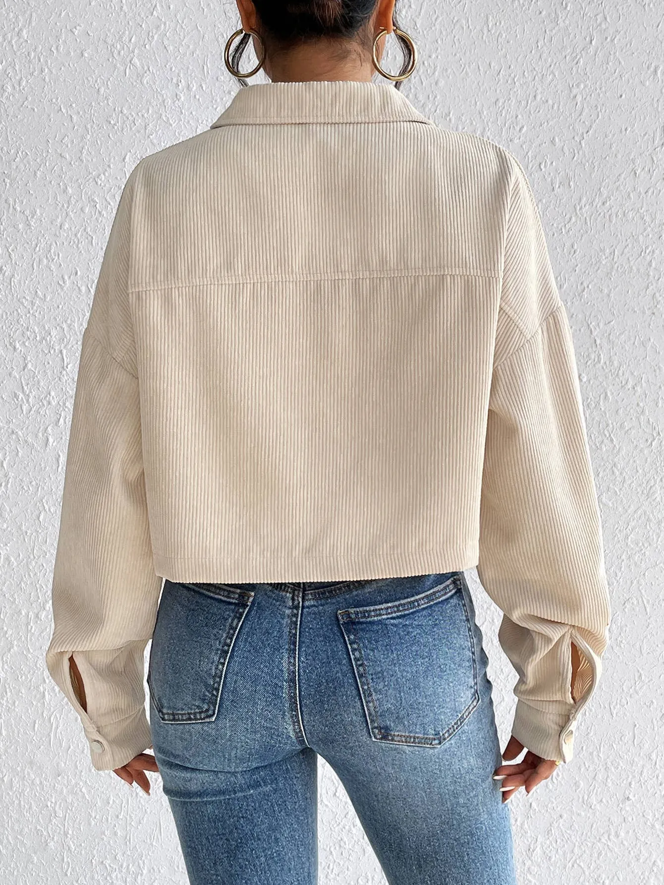 Cropped Corduroy Button-Down Shacket