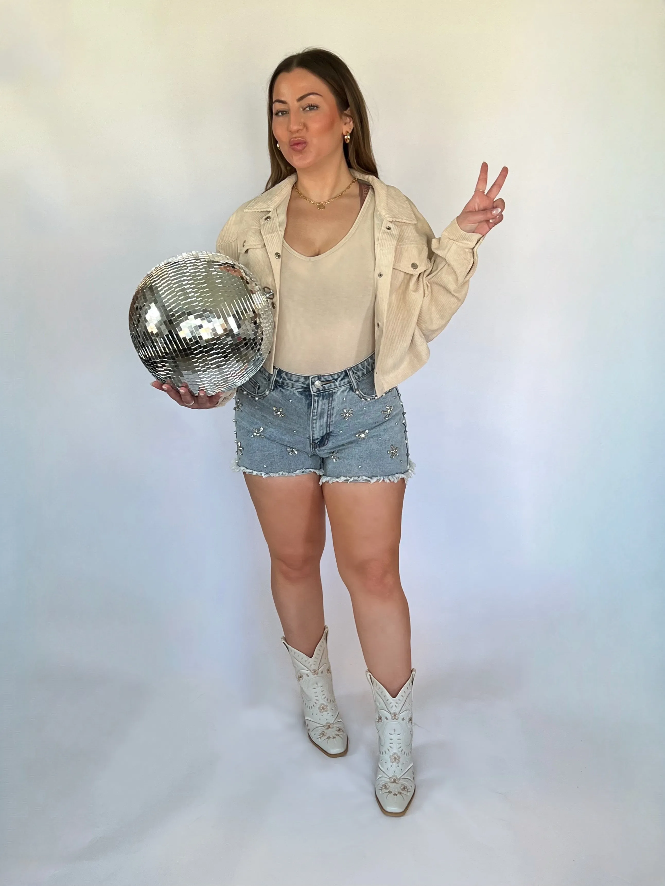 Cropped Corduroy Button-Down Shacket