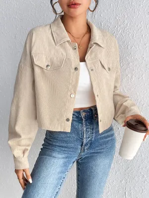 Cropped Corduroy Button-Down Shacket