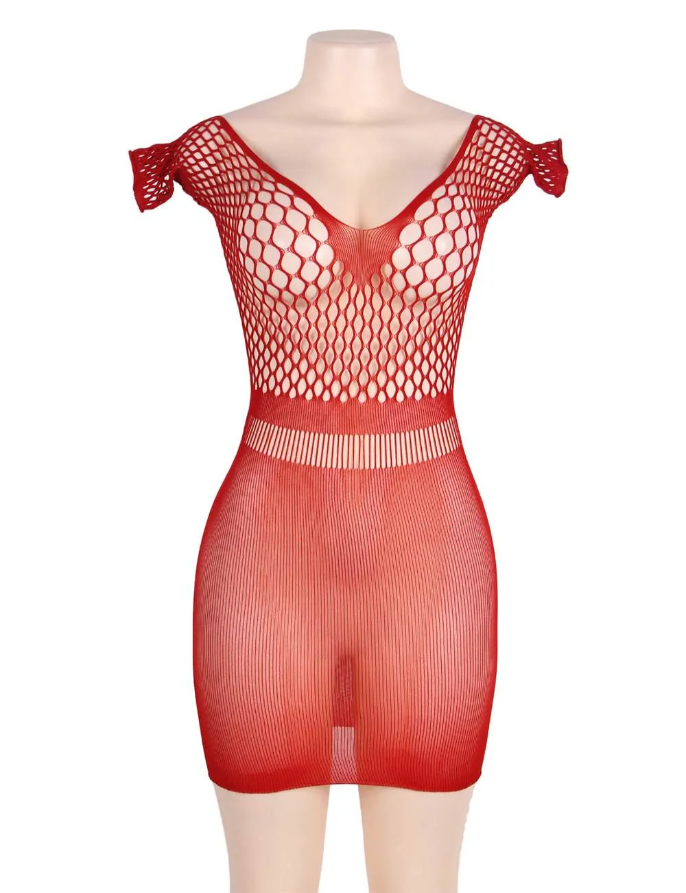 Crotchet Mesh Hollow-out Mini Chemise Red Dress