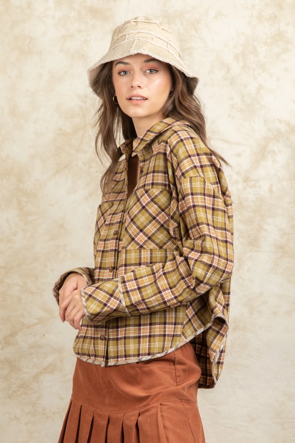 Cuff Detail Plaid Oversized Button Up Shirt