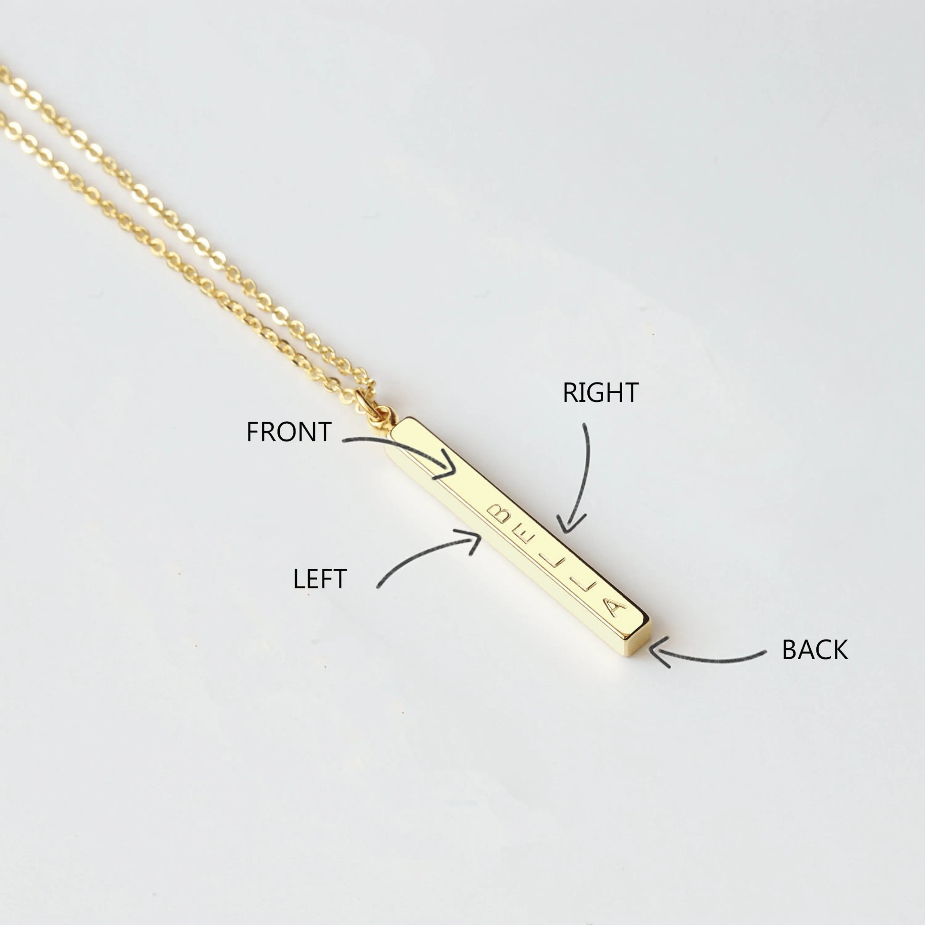 Custom 3D Vertical Bar Necklace, Custom Name Vertical Bar Necklace