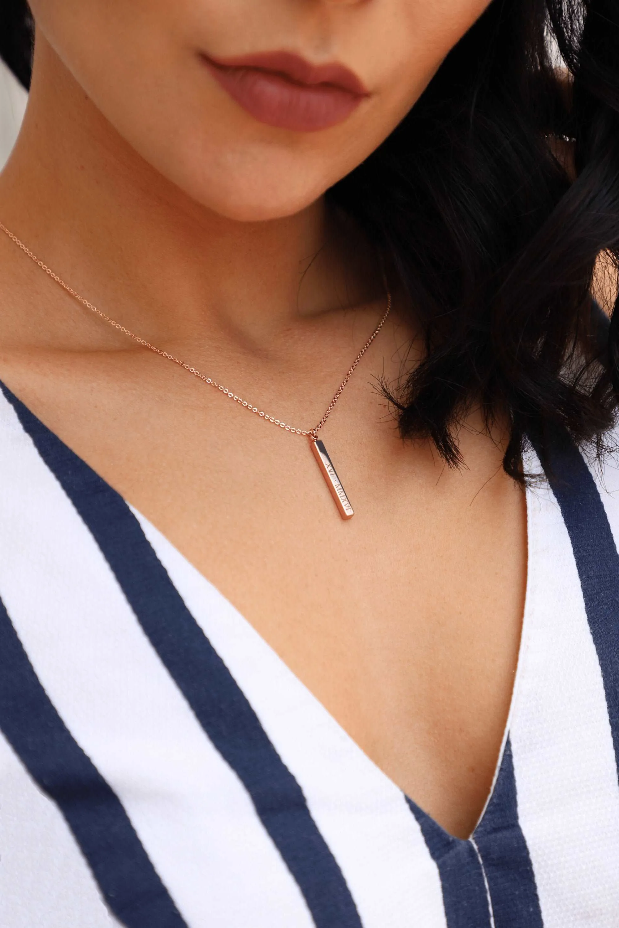 Custom 3D Vertical Bar Necklace, Custom Name Vertical Bar Necklace