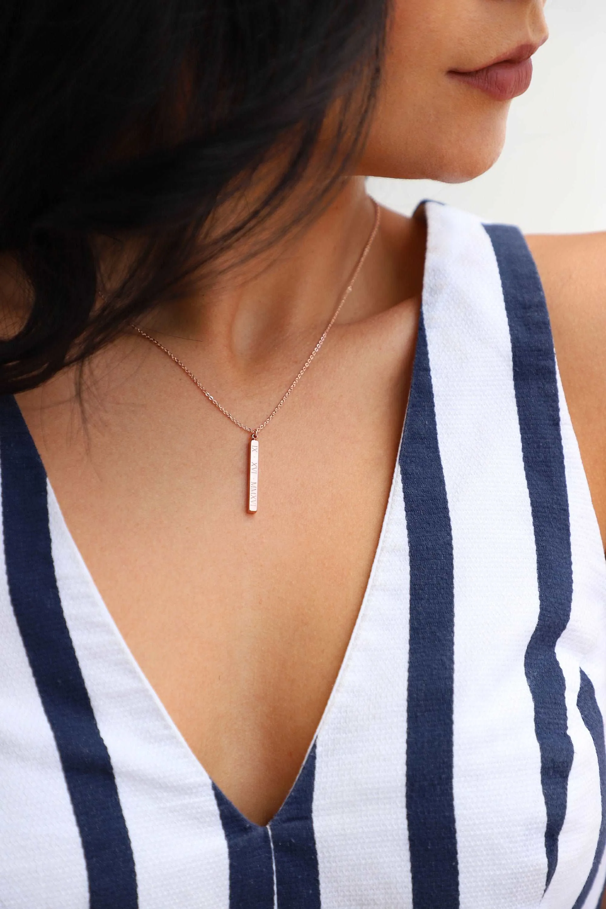 Custom 3D Vertical Bar Necklace, Custom Name Vertical Bar Necklace