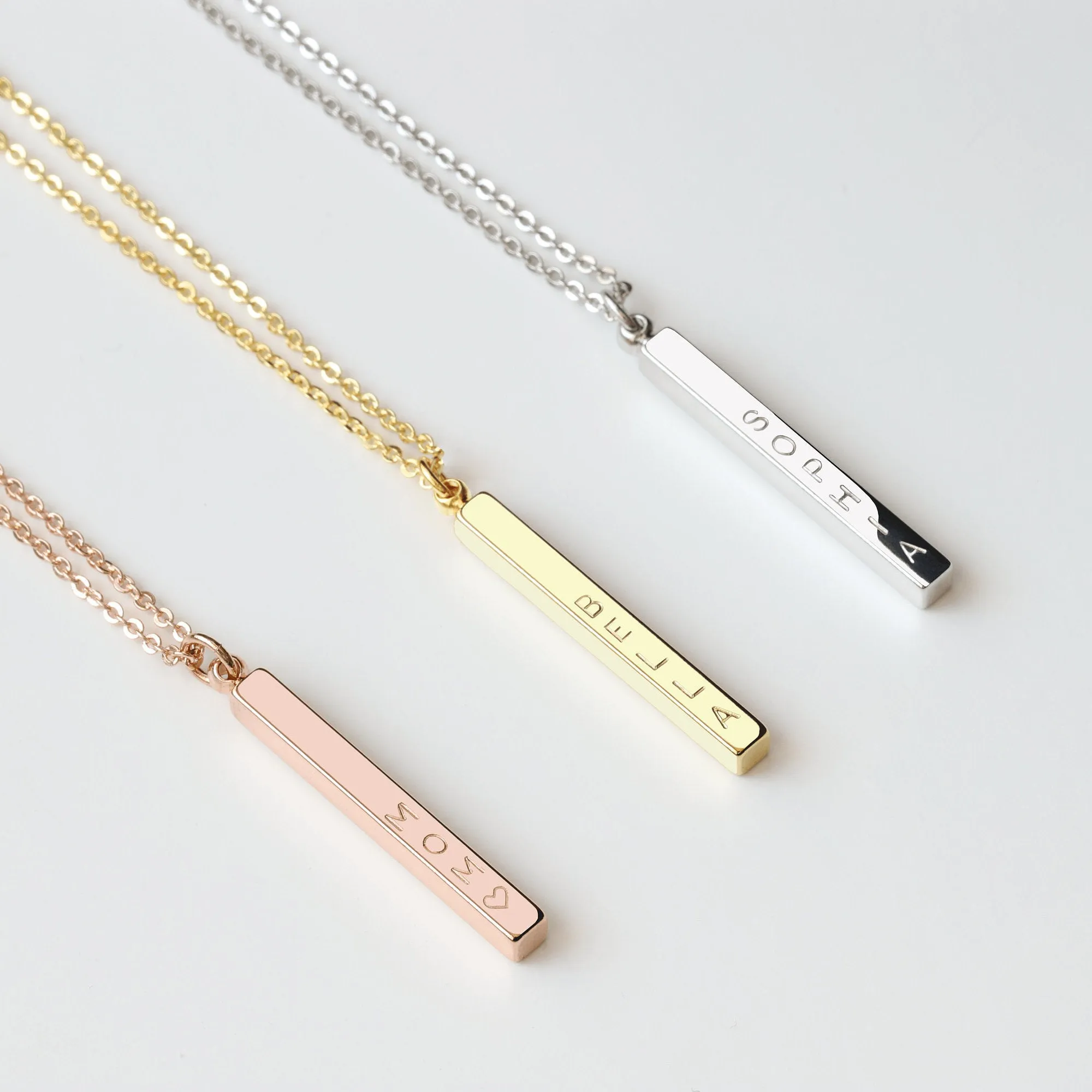 Custom 3D Vertical Bar Necklace, Custom Name Vertical Bar Necklace