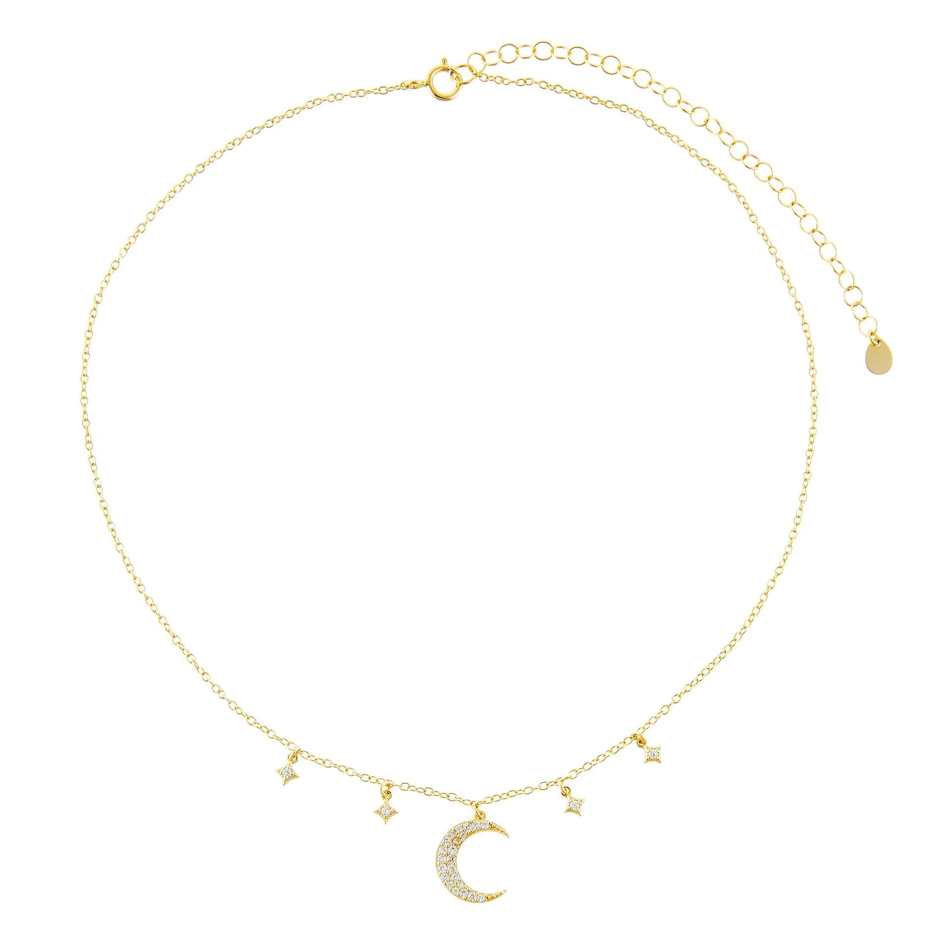 CZ Diamond Shape X Crescent Necklace