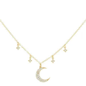 CZ Diamond Shape X Crescent Necklace