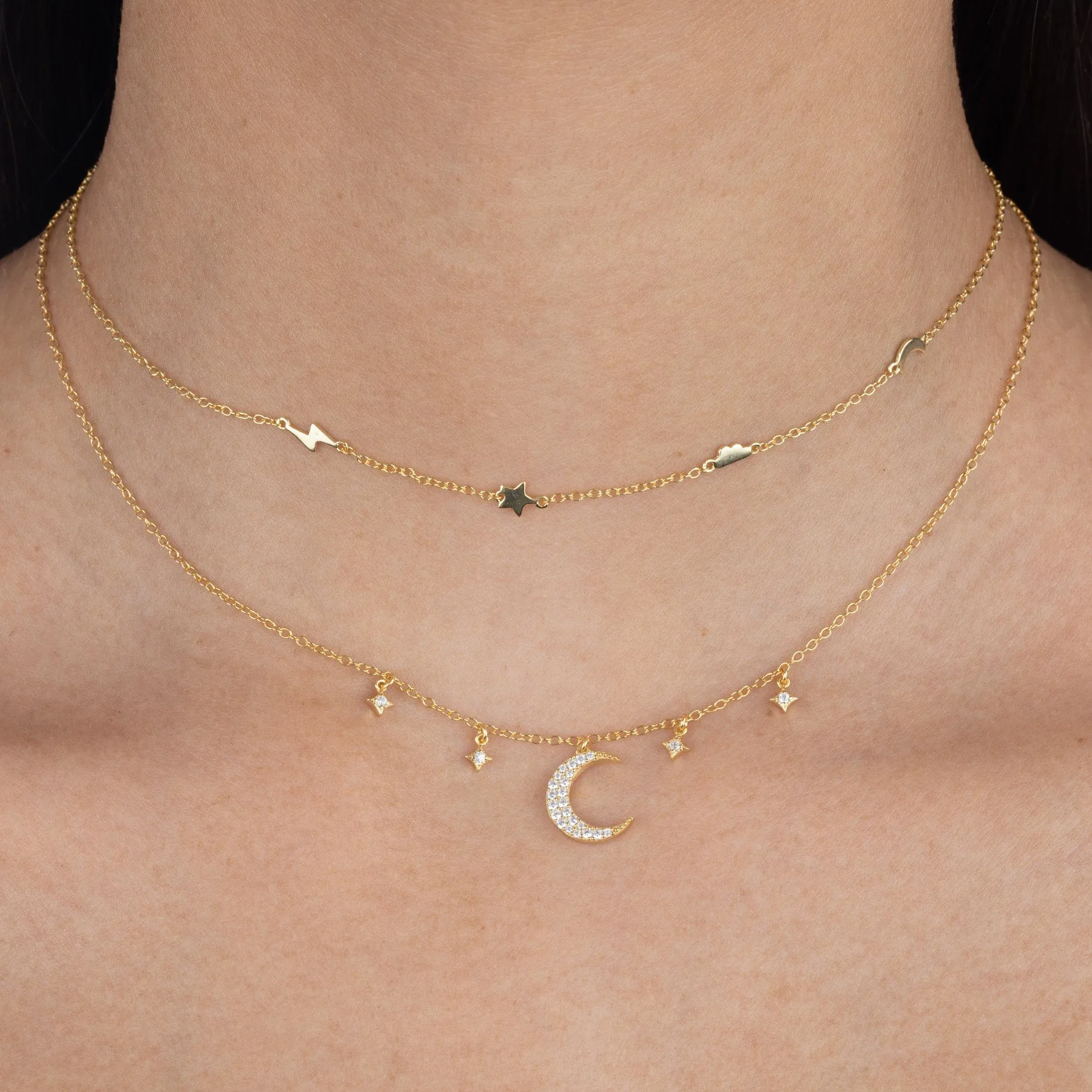 CZ Diamond Shape X Crescent Necklace