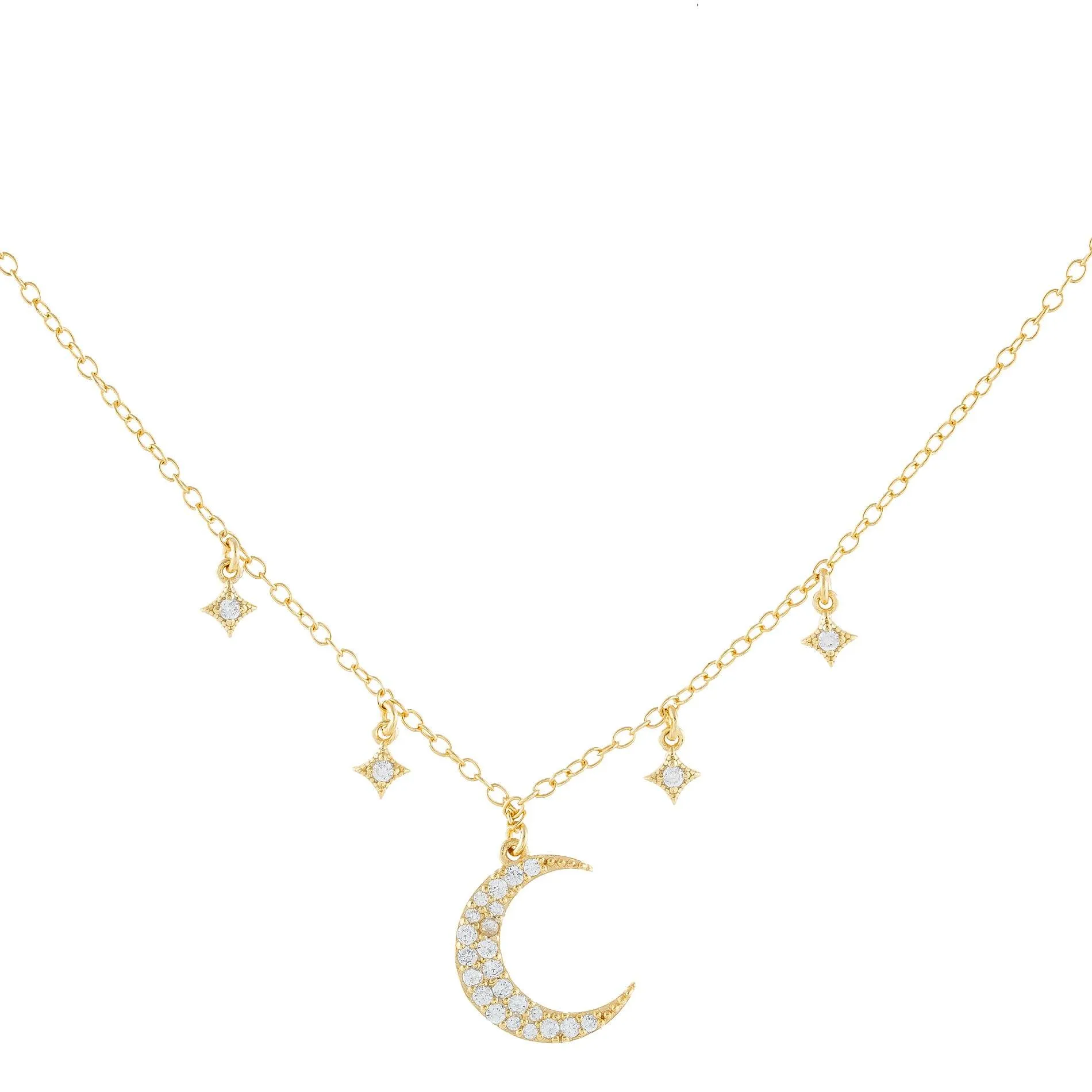CZ Diamond Shape X Crescent Necklace