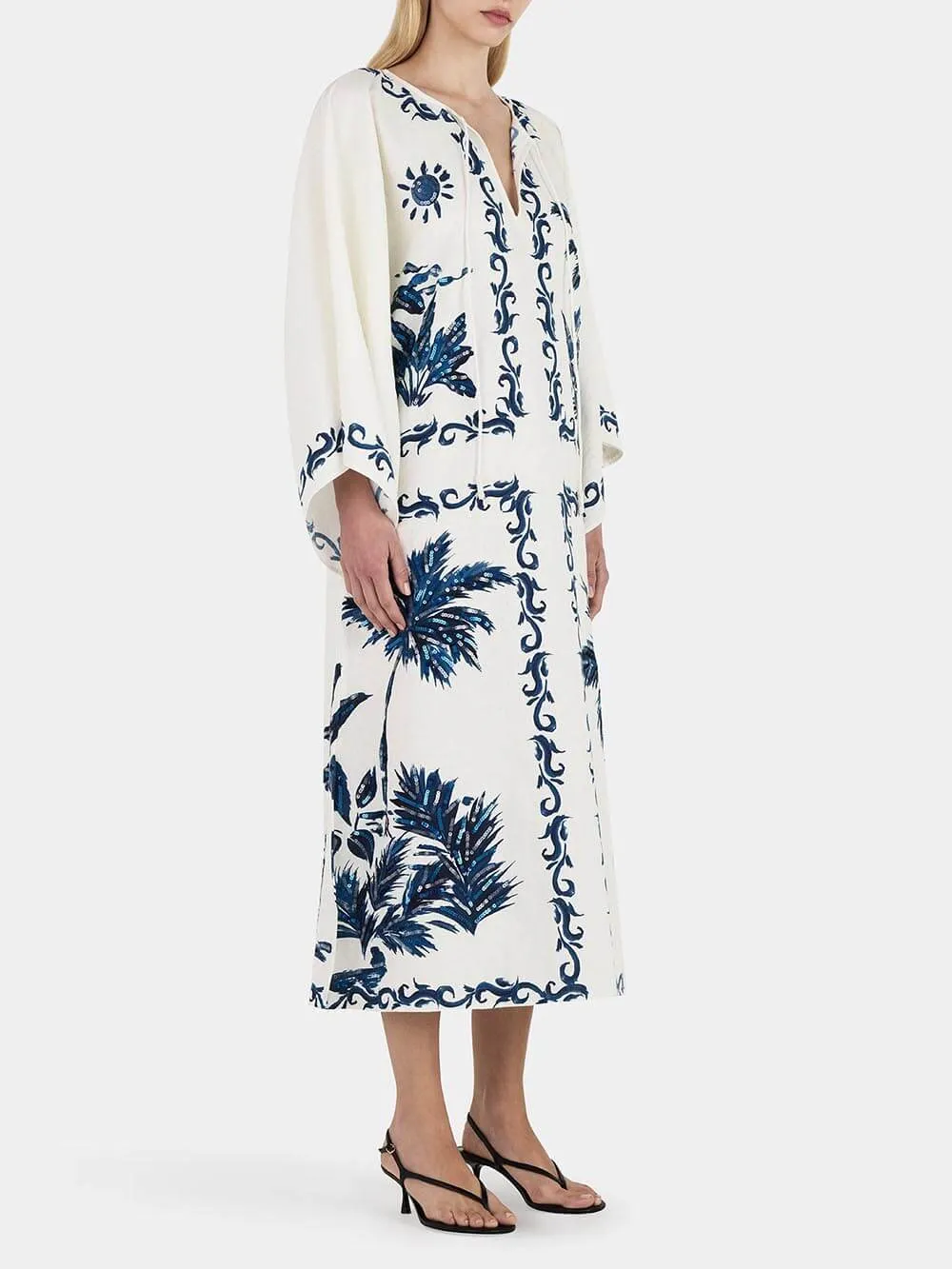 Daphne | Vintage Hawaiian Print Sequined Oversized Loose Midi Dress