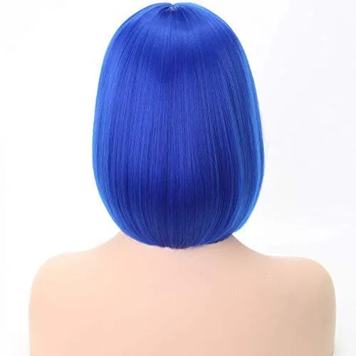 Dark Royal Blue | Straight Bob with Straight Bangs | Hand Dyed Synthetic 12" Wig | Easy To Wear | Quick Wig | Great Daily Wear or Cosplay