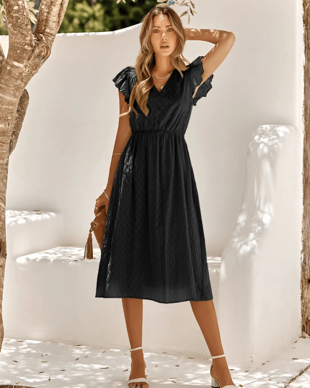DELPHINE CLASSIC ELEGANT MIDI DRESS