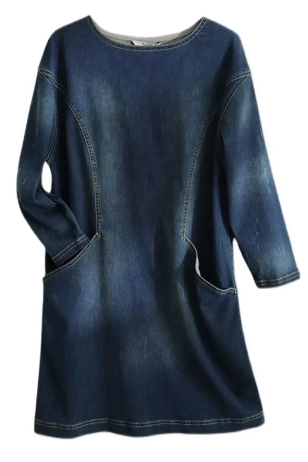 Denim Solid Color Midi Dress
