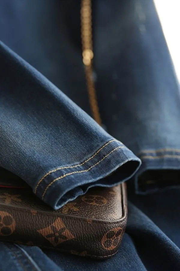 Denim Solid Color Midi Dress
