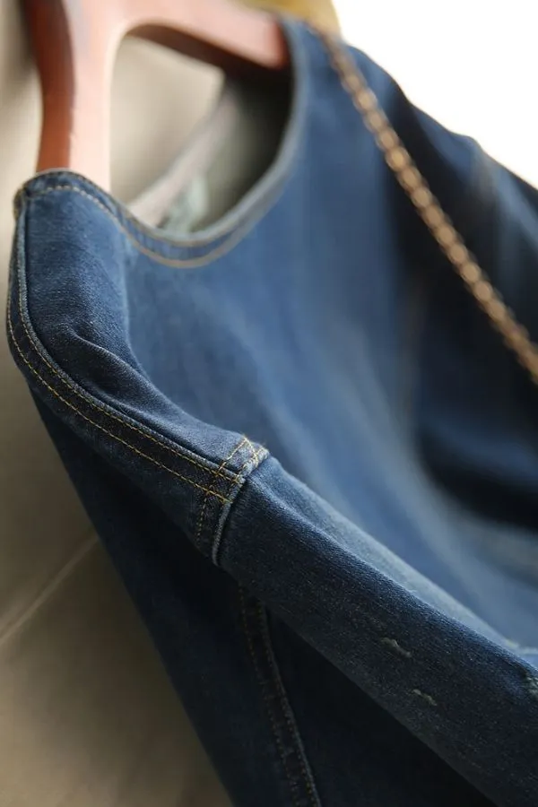 Denim Solid Color Midi Dress