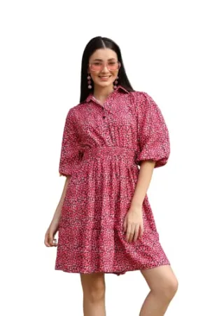 DHRUVI TRENDZ Western Dresses for Women | Short A-Line Dress for Girls | Maxi Dress for Women(Pink_L) (Medium, Red)
