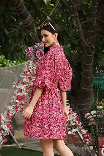DHRUVI TRENDZ Western Dresses for Women | Short A-Line Dress for Girls | Maxi Dress for Women(Pink_L) (Medium, Red)
