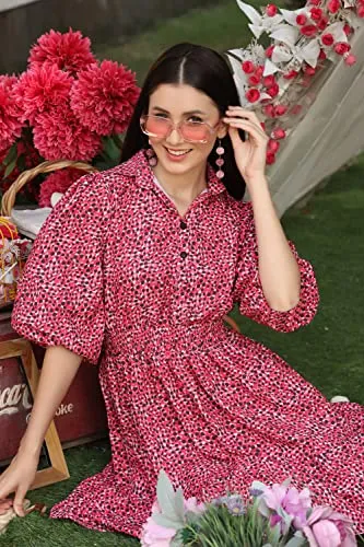 DHRUVI TRENDZ Western Dresses for Women | Short A-Line Dress for Girls | Maxi Dress for Women(Pink_L) (Medium, Red)