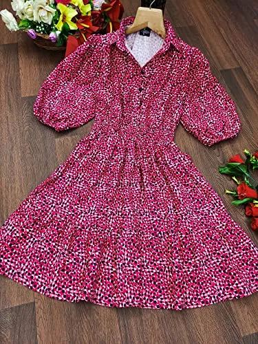 DHRUVI TRENDZ Western Dresses for Women | Short A-Line Dress for Girls | Maxi Dress for Women(Pink_L) (Medium, Red)