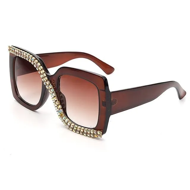 Diamond Square Sunglasses Women  Luxury Vintage Oversized Sunglasses Unique One Piece Rhinestone Glasses Shades gafas de sol