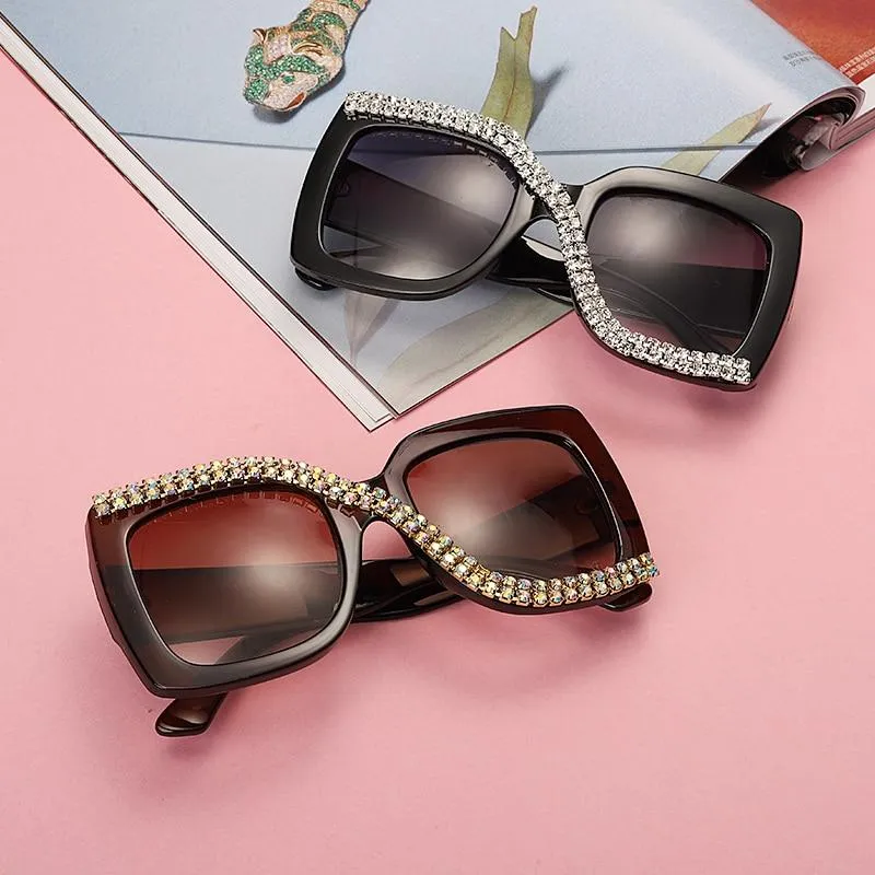 Diamond Square Sunglasses Women  Luxury Vintage Oversized Sunglasses Unique One Piece Rhinestone Glasses Shades gafas de sol