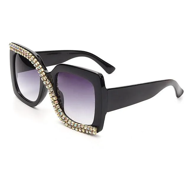 Diamond Square Sunglasses Women  Luxury Vintage Oversized Sunglasses Unique One Piece Rhinestone Glasses Shades gafas de sol