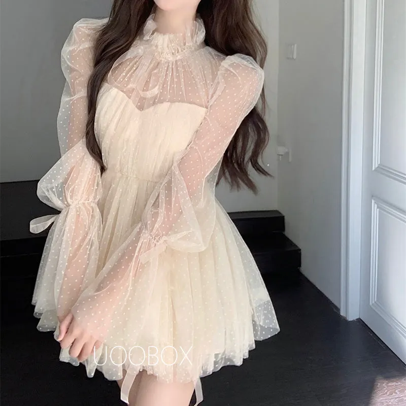 Dot Mesh Bow Fairy Dress UB6252