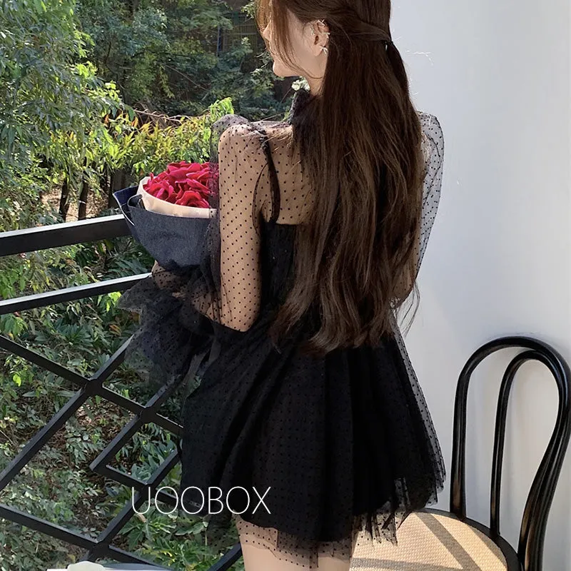Dot Mesh Bow Fairy Dress UB6252