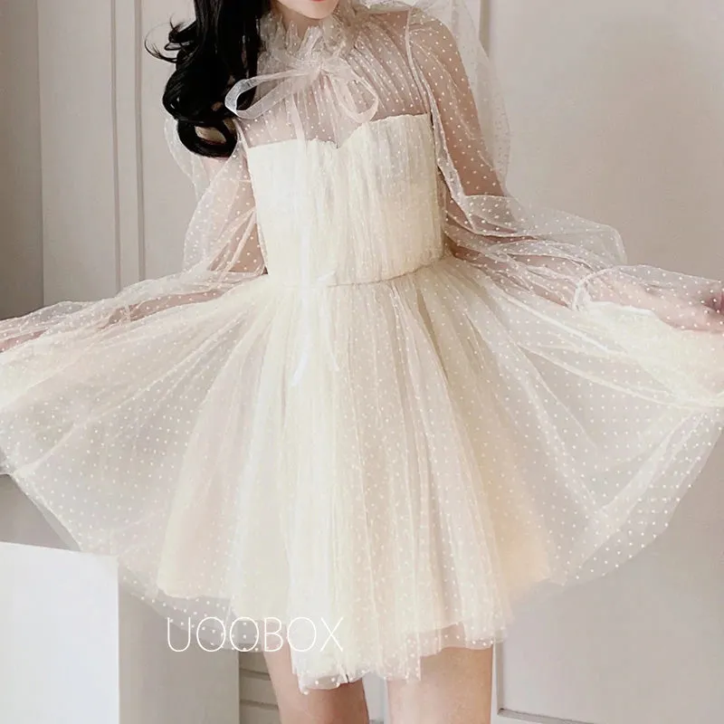Dot Mesh Bow Fairy Dress UB6252
