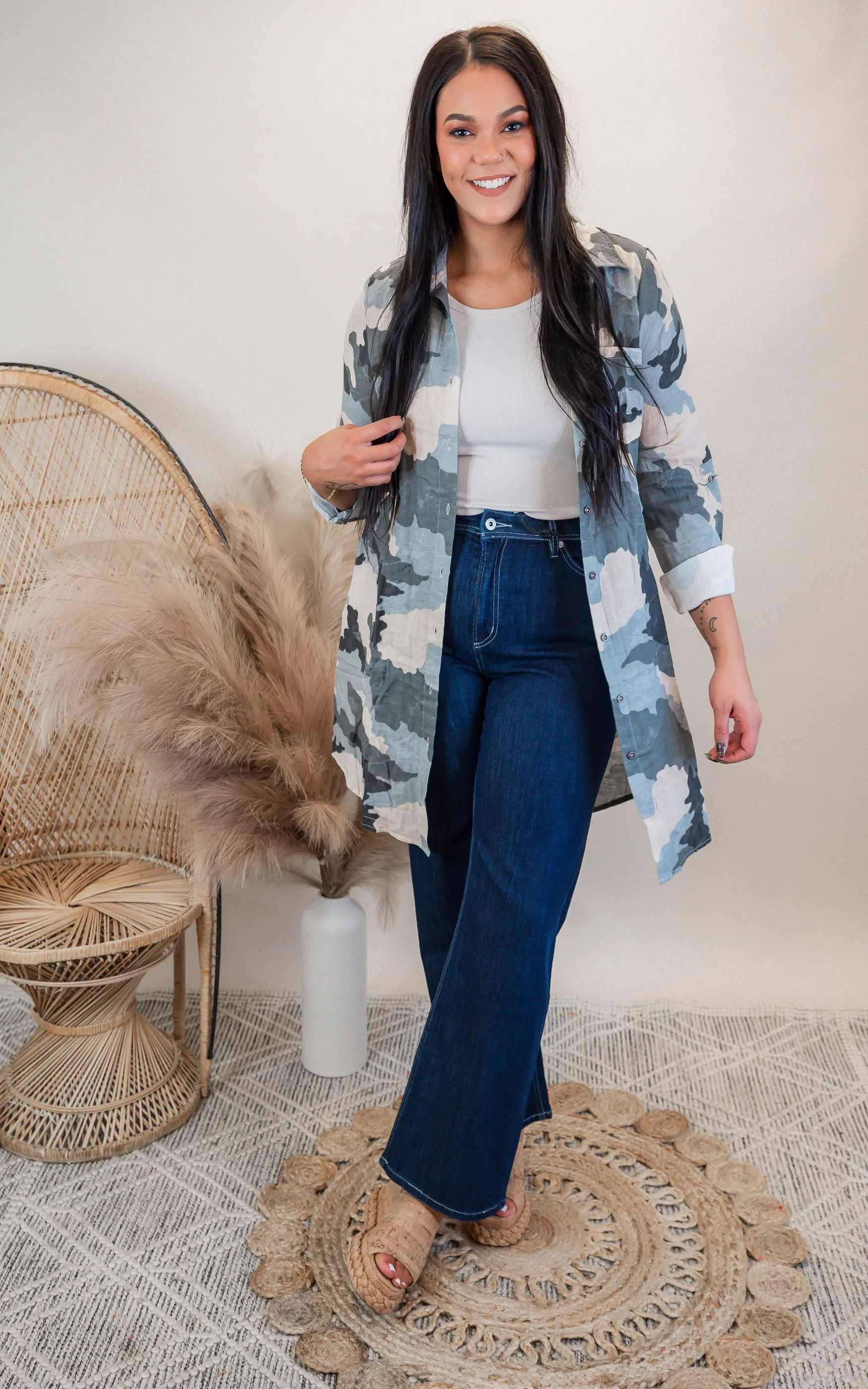 Double Cloth Camo Shirt Dress | MYSTREE