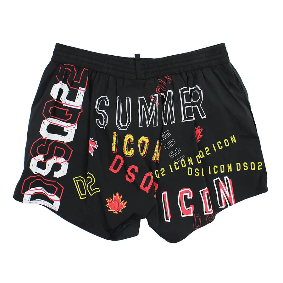 DSQUARED2 - Sketch Printed ICON Swim Shorts in Black