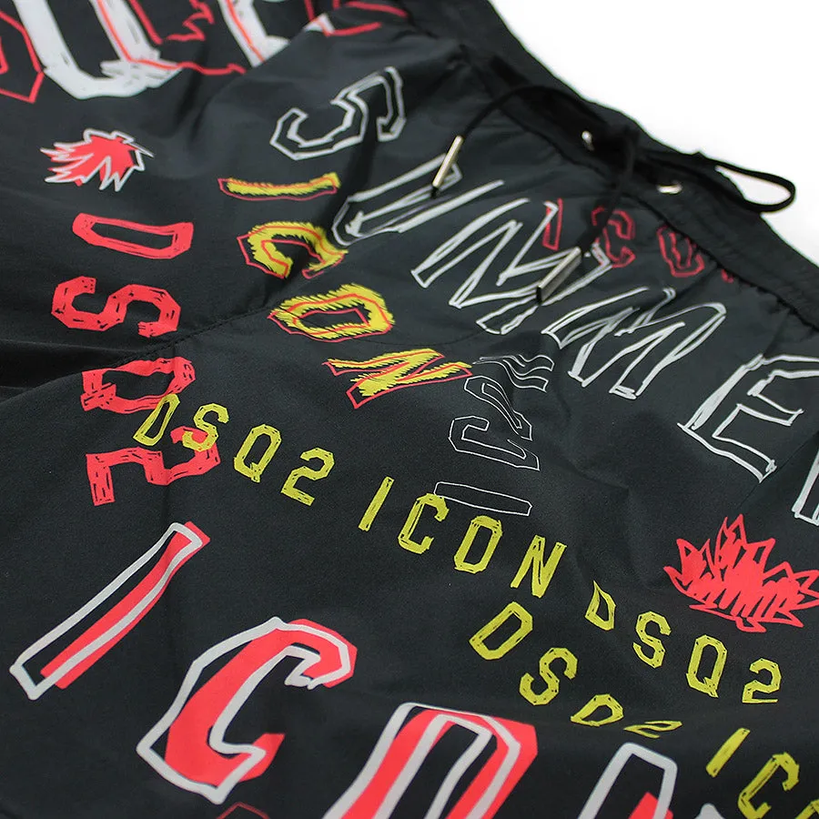 DSQUARED2 - Sketch Printed ICON Swim Shorts in Black