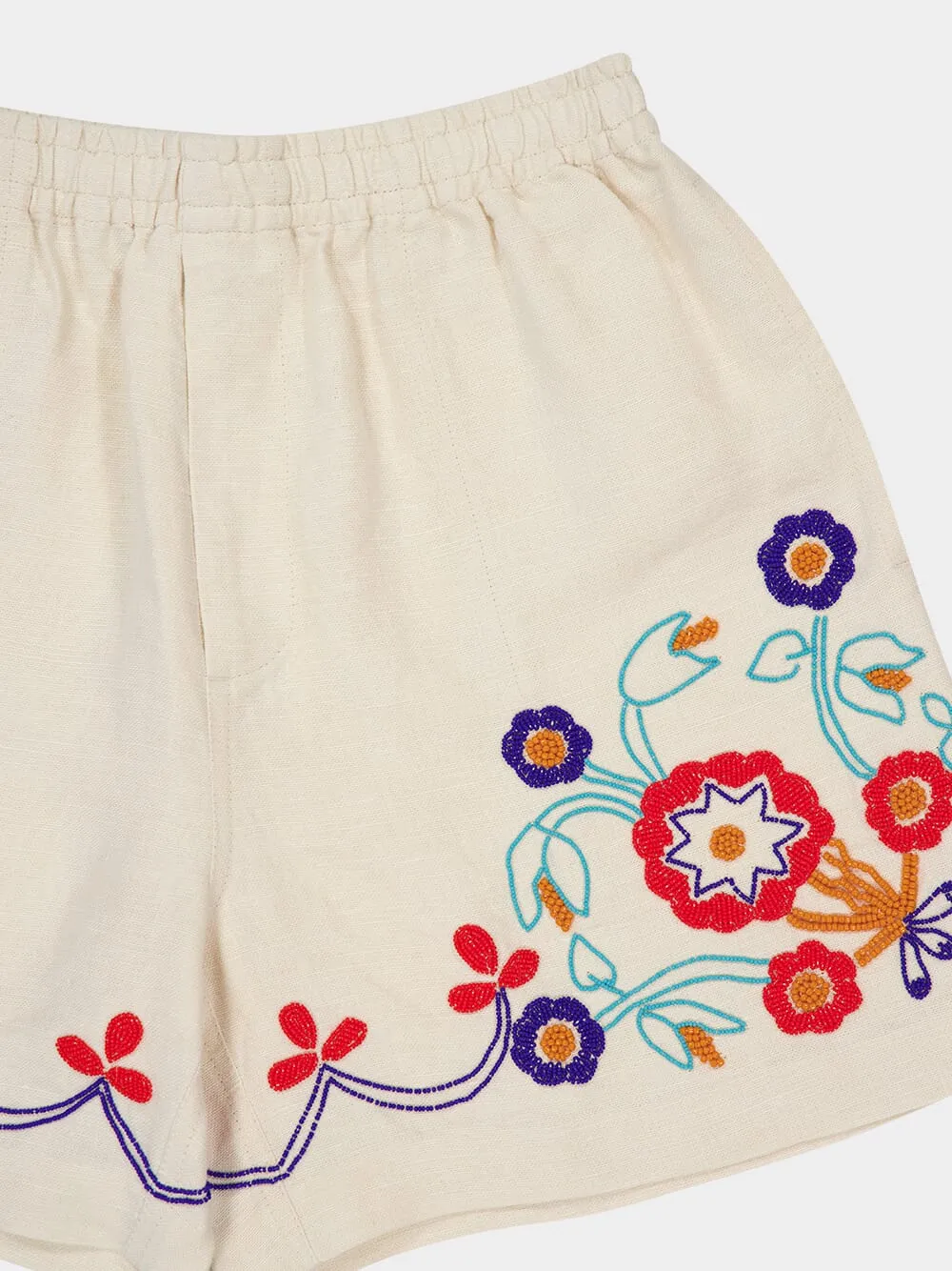 Ecru Beaded Garden Party Shorts