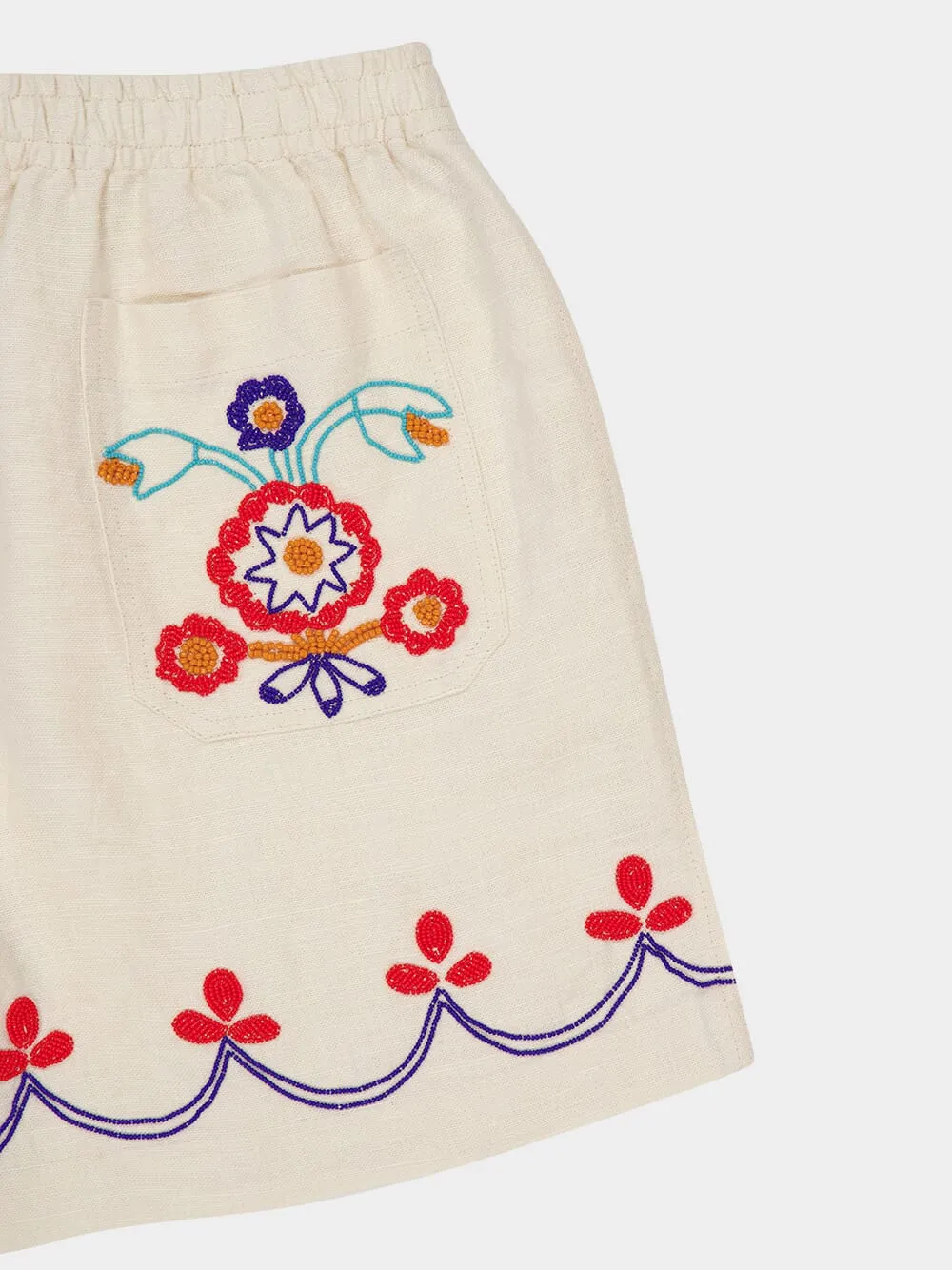 Ecru Beaded Garden Party Shorts
