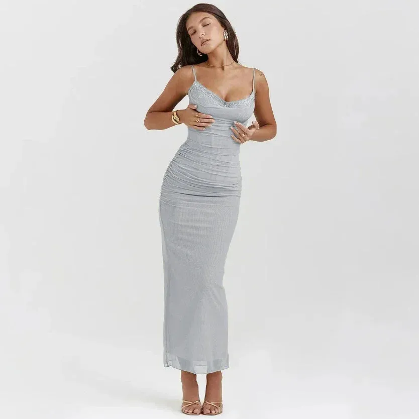 Elegant & Pretty Women's Dress Rose Spaghetti Straps Mesh Corset Dress Midi Sexy Bodycon Birthday Cocktail Evening Dress