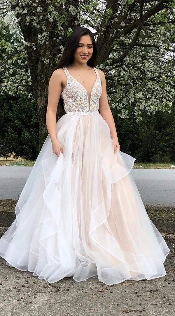 Elegant Light Champagne Ball Gown Prom Dress