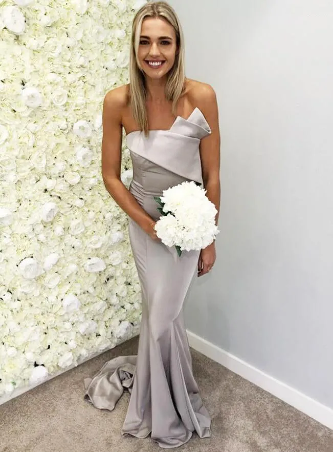 Elegant Mermaid Silver/Light Grey Popular Long Wedding Bridesmaid Dresses, BGP298