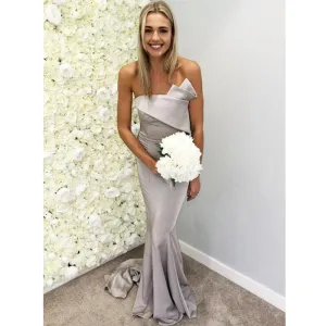 Elegant Mermaid Silver/Light Grey Popular Long Wedding Bridesmaid Dresses, BGP298