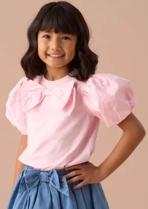 Eleri Pink Bow Puff Sleeve Top