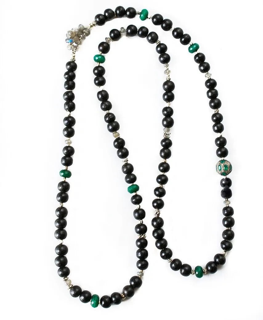 Emerald And Diamond Bead Mala Necklace