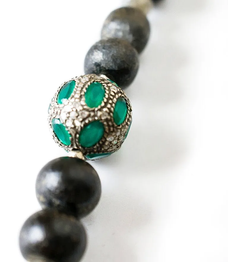Emerald And Diamond Bead Mala Necklace