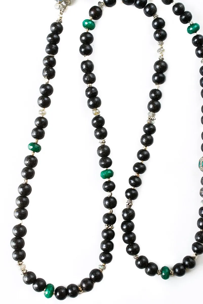 Emerald And Diamond Bead Mala Necklace