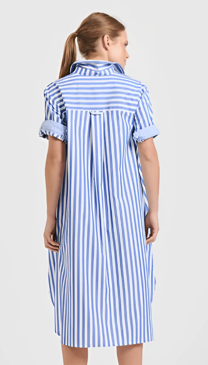 Evie Short Sleeve Shirtdress - Mid Blue Stripe
