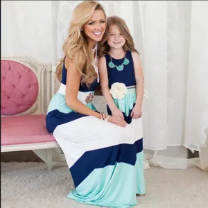 family matching mother daughter dresses clothes striped mom and daughter dress kids parent child outfits