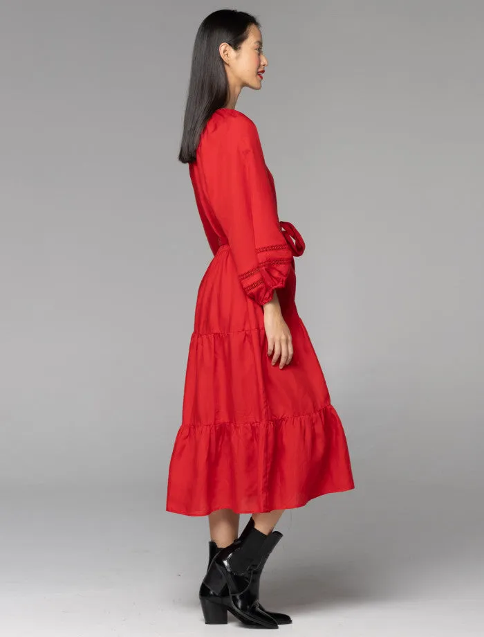 Fate   Becker Faraway Tiered Midi | Cherry Red